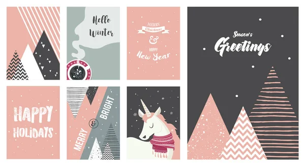 Feliz Navidad tarjetas, ilustraciones e iconos, colección de diseño de letras - no 6 — Vector de stock