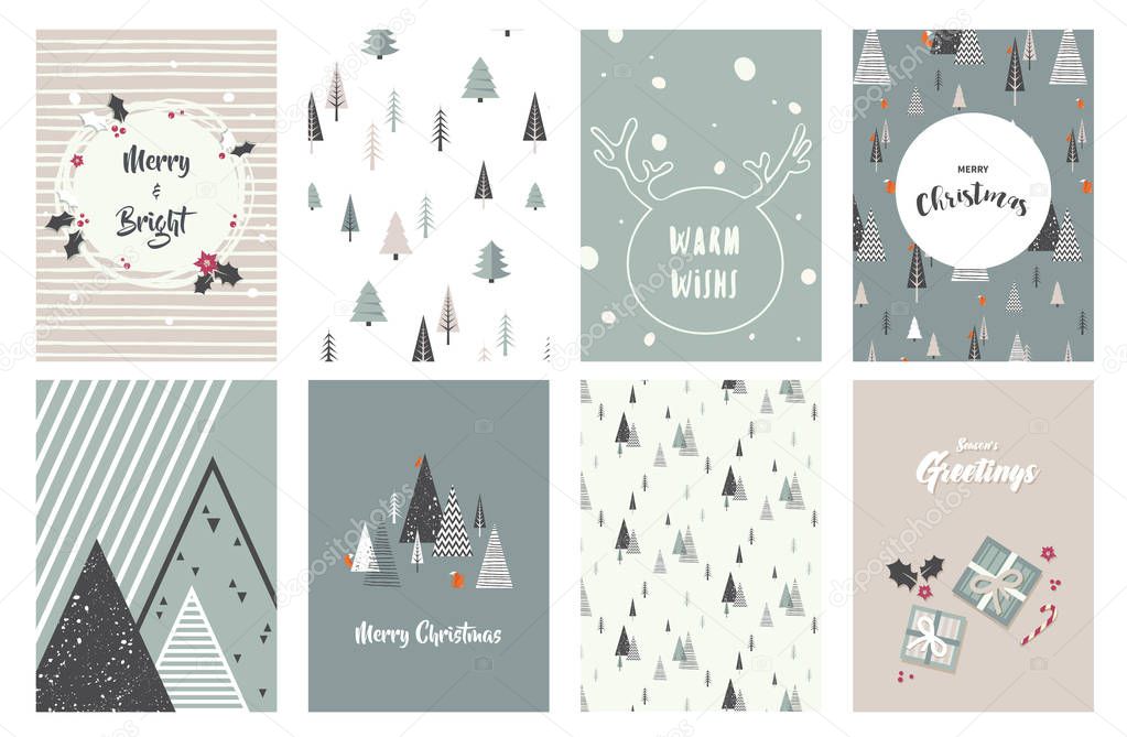 Merry Christmas cards, illustrations and icons, lettering design collection - no 1