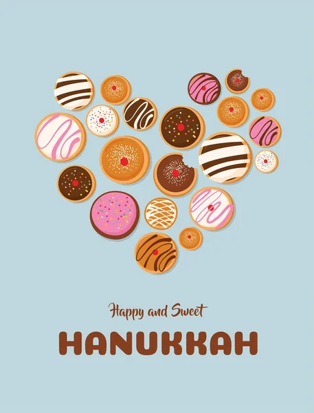 Hanukkah dougnut , Jewish holiday symbol. sweet traditional bake — Stock Vector