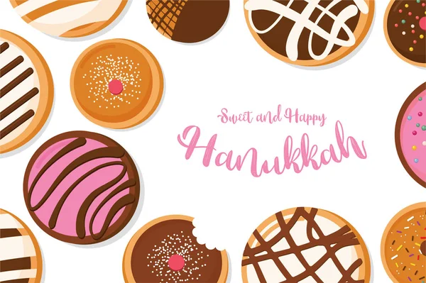 Donut Hanukkah, símbolo de feriado judaico. bolo tradicional doce — Vetor de Stock