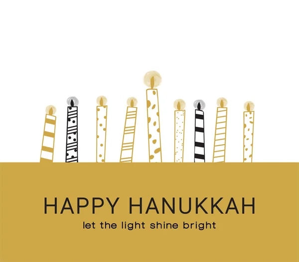 Cartão de saudação Hanukkah, símbolos de férias judaicas. dourado hanukkah menora e velas —  Vetores de Stock