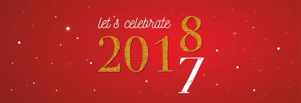 2018庆祝横幅。黄金2017数字在红色背景上变成2018. — 图库矢量图片