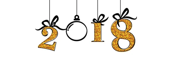 Щасливий новий банер 2018 року з золотими номерами та декоративним м'ячем — стоковий вектор