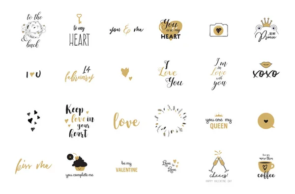 Conjunto de letras de amor negro, blanco y rosa, para carteles de diseño de San Valentín, tarjeta de felicitación, álbum de fotos, pancarta, colección de ilustración de vectores de caligrafía — Archivo Imágenes Vectoriales