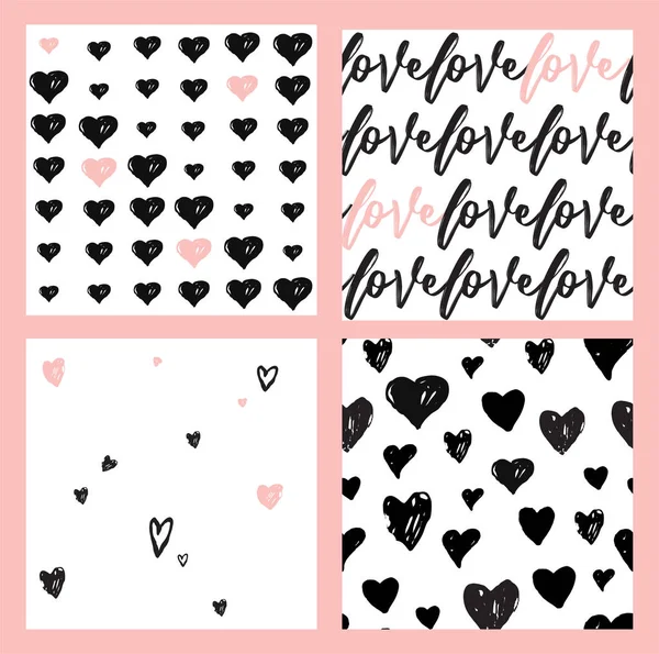 Naadloze doodle handgetekende patroon met harten. naadloze patroon collectie — Stockvector