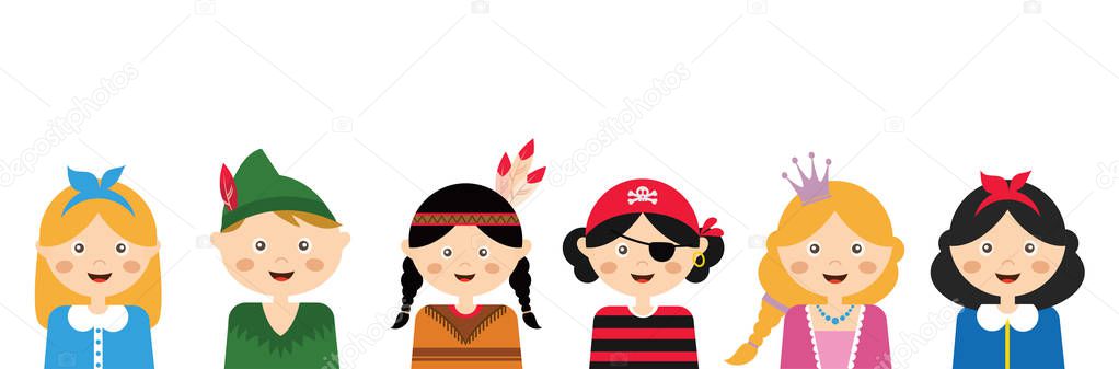 kids wearing different costumes . banner template