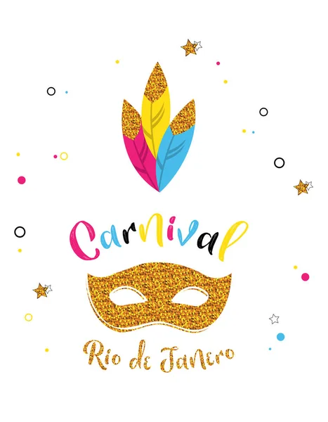 Карнавальный плакат с блестящей маской. Концепция фестиваля — стоковый вектор