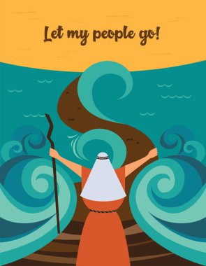 Moses splitting the red sea and ordering let my people go out of Egypt. story of Jewish holiday Passover. clipart