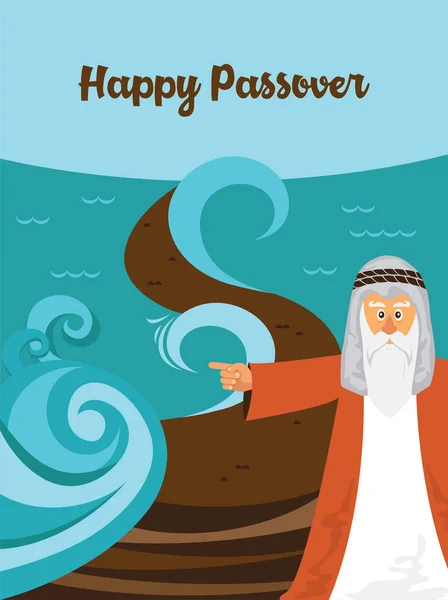 Mozes spaltet das rote Meer und befiehlt, dass mein Volk Ägypten verlässt. Geschichte des jüdischen Pessach-Festes. — Stockvektor