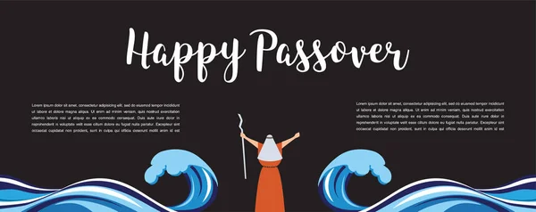 Moses separate sea for passover holiday over nigt background, flat design vector — Stock Vector