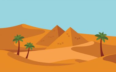 Bir grup insan ile gerçekçi geniş çöl kumları Ortadoğu'daki sürme deve karavan.