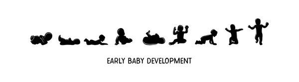 Bebek gelişim simgesi, çocuk Gelişim aşamaları. yürümeye başlayan çocuk kilometre taşları ilk yıl. vektör çizim — Stok Vektör