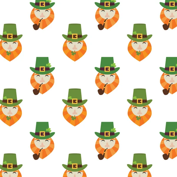 Vakantie naadloze patroon met kabouter, hoed en klaver. Happy St. Patrick s dag. Grappige achtergrond. — Stockvector