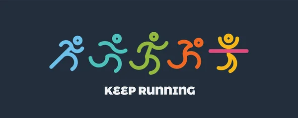 Conjunto dinámico de gente corriendo. Ilustración deportiva y estilo de vida saludable para su diseño. competencia y acabado — Vector de stock