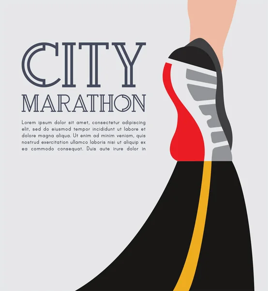 Городской марафон. Спортсмен бегает ногами по дорогам крупным планом. вектор иллюстрации — стоковый вектор