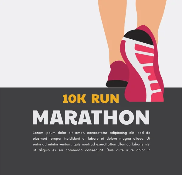 Atleet runner voeten hardlopen of walken op weg. lopende poster sjabloon. Closeup illustratie vector — Stockvector