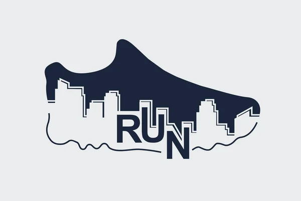 Абстрактний плакат біг, спортивне взуття та місто. Векторні ілюстрації . — стоковий вектор