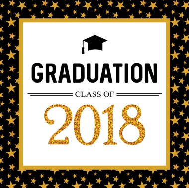 Mezuniyet sınıfı 2018 tebrik kartı ve davetiye şablon. Vektör yeni yıl eğlencesi daveti. Grad poster.