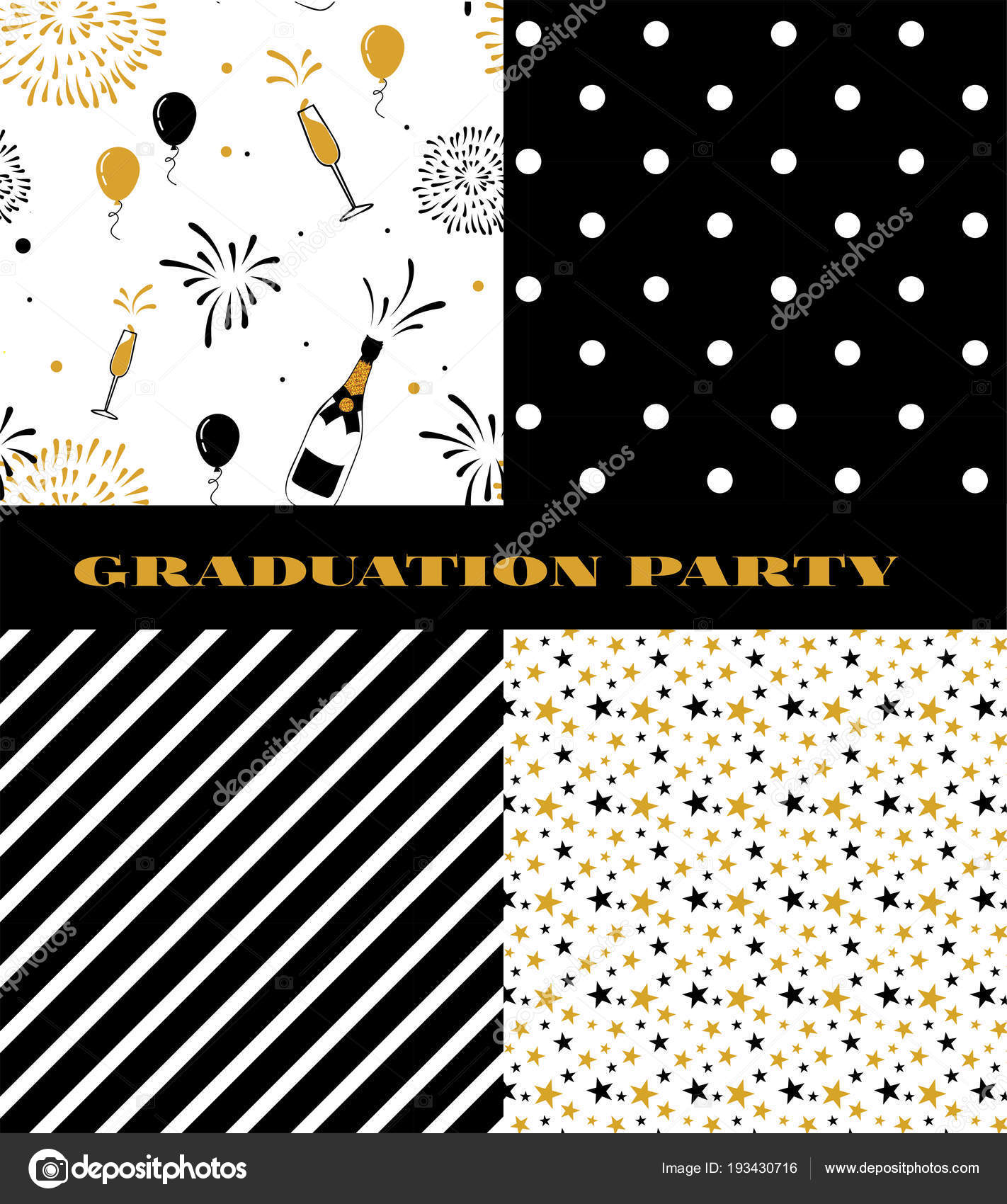 Colección graduación. Fondo de vector negro y dorado para 