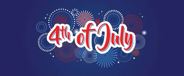 4 luglio sfondo fuochi d'artificio, quarto banner vettoriale, decorazione bandiera nazionale americana, celebrazione USA indipendenza giorno illustrazione, simbolo della libertà Stati Uniti — Vettoriale Stock