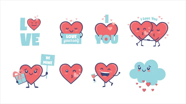 Valentines Day cute heart characters for Valentine day designs, Gift tags and Cards — Stock Vector