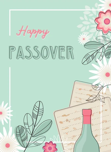 Happy passover wenskaart of seder uitnodiging met lentebloemen. Joodse feestdag. — Stockvector