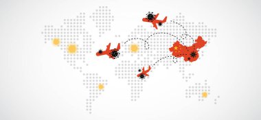 Corona virüsü 2019-NCoV. Patojen solunum koronavirüsü. Grip yayılıyor. Uçaklar grip virüsü hücrelerini transfer eder. Tehlikeli ncov corona virüsü, SARS salgını riski