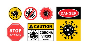 Corona virüsü işareti, Corona virüsü tehlikesi ve halk sağlığı risk hastalığı ve covid-19 salgını uyarısı. Tehlikeli hücreli pandemik tıbbi konsept