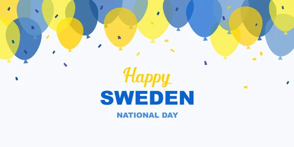 Festeggi lo stendardo della festa nazionale della Svezia. Felice giorno dell'indipendenza. Bandiera di celebrazione con palloncini volanti nei colori della bandiera svedese . — Vettoriale Stock