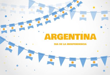Beyaz arka planda Arjantin bayrakları var. Bağımsızlık ya da Devrim Günü bayrağı. Tebrik kartı, poster, Web Afişi Tasarımı için arkaplan.