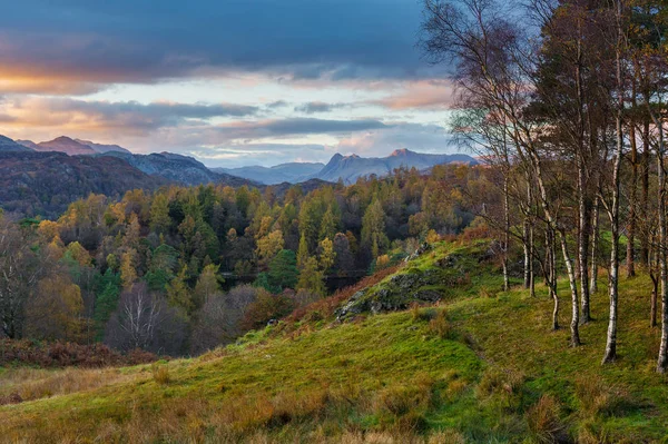 View of Langdale Pikes from Tarn Hows in Cumbria, UK — Stock Photo, Image