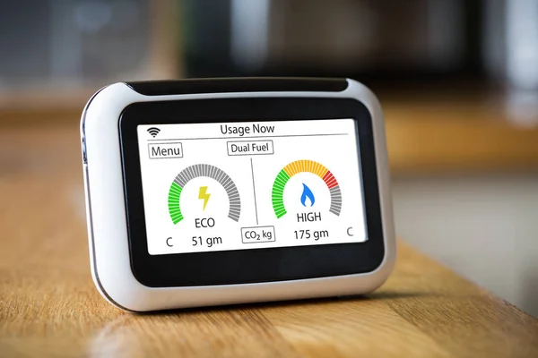 Smart Meter Showing Dual Fuel Carbon Emissions — Stock Photo, Image