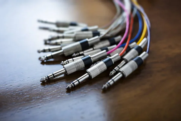 Audio jack plug loom with colourful cables — Stock Photo, Image