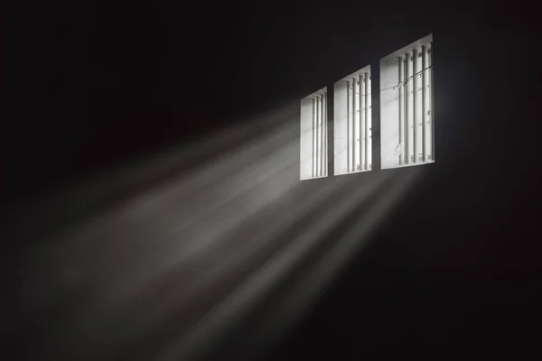 Rayons Lumière Travers Une Fenêtre Cellule Prison Barrée — Photo