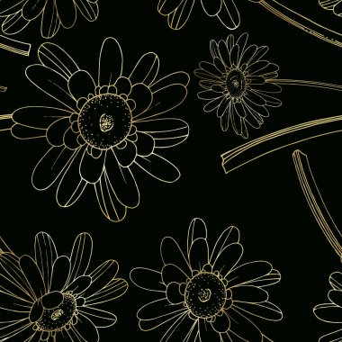 Vektör Gerbera çiçekli botanik çiçeği. Siyah ve beyaz oymalı