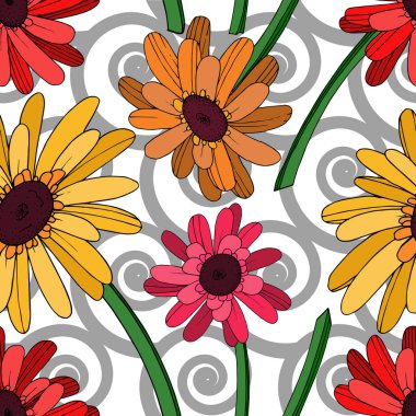 Vektör Gerbera çiçekli botanik çiçeği. Siyah ve beyaz oymalı