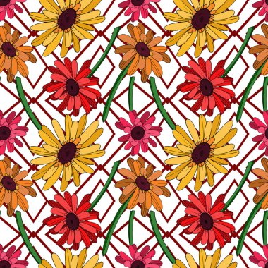 Vektör Gerbera çiçekli botanik çiçeği. Siyah ve beyaz oymalı