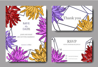 Vektör Kasımpatı çiçekli botanik çiçeği. Siyah beyaz işlemeli mürekkep sanatı. Düğün arkaplan kartı.