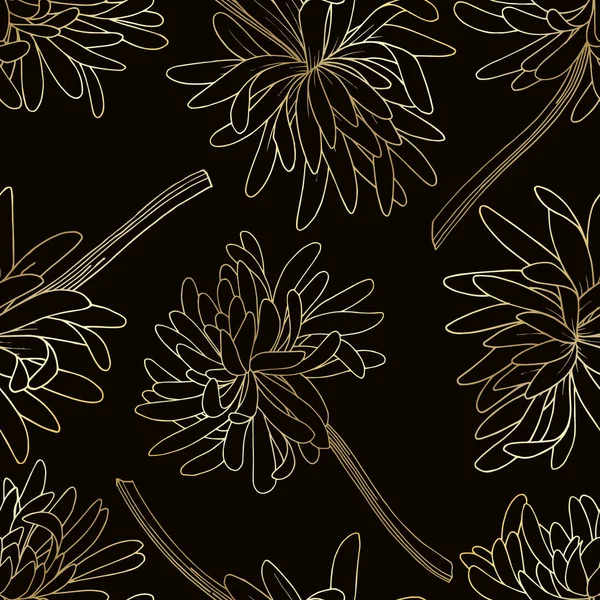 Vector Chrysant bloemen botanische bloem. Zwart-wit gegraveerde inktkunst. Naadloze achtergrond patroon. — Stockvector