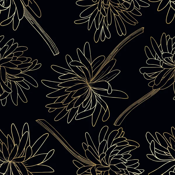 Vector Chrysanthemum fiore botanico floreale. Inchiostro inciso in bianco e nero art. Modello di sfondo senza soluzione di continuità . — Vettoriale Stock