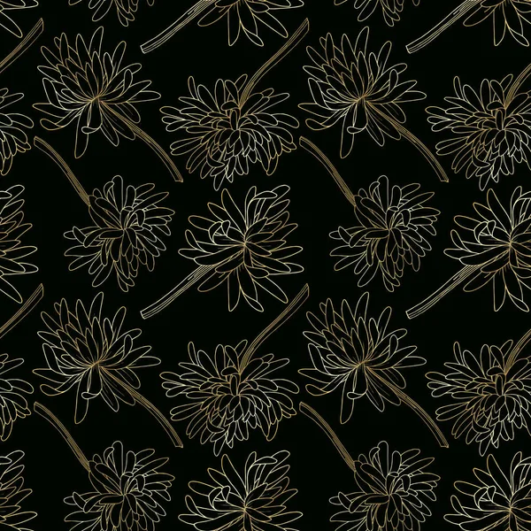 Vector Chrysant bloemen botanische bloem. Zwart-wit gegraveerde inktkunst. Naadloze achtergrond patroon. — Stockvector