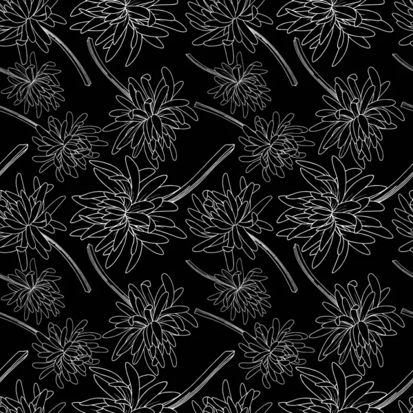 Vector Chrysanthemum floral botanical flower. Black and white engraved ink art. Seamless background pattern. — Stock Vector