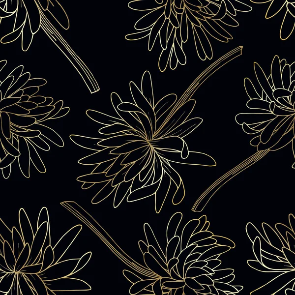 Vektor Krisantemum bunga botani flora. Seni tinta berukiran hitam dan putih. Pola latar belakang mulus . Stok Vektor Bebas Royalti