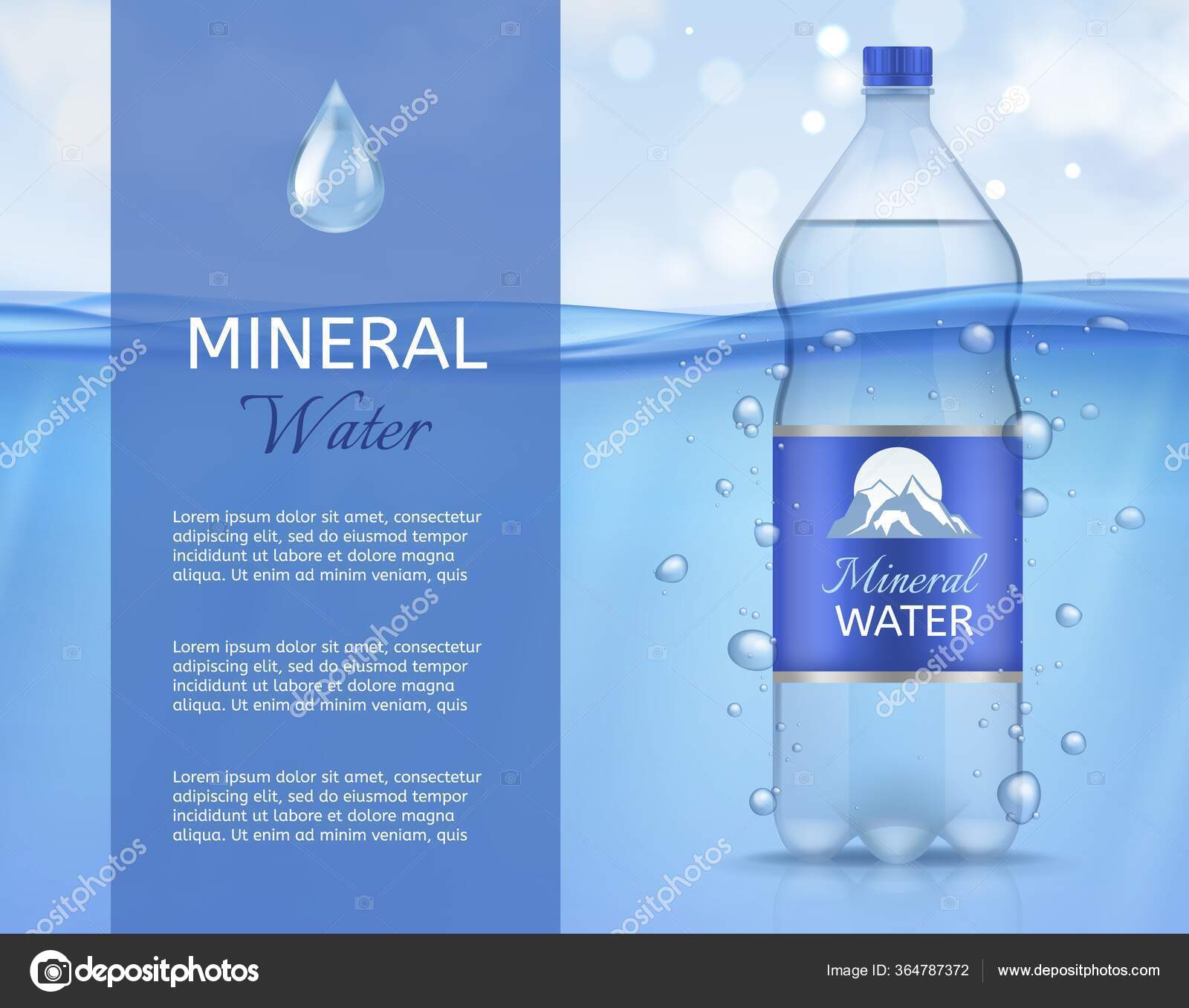 Mineral water. Plastic bottle with clean sparkling drinking liquid In Mineral Water Label Template