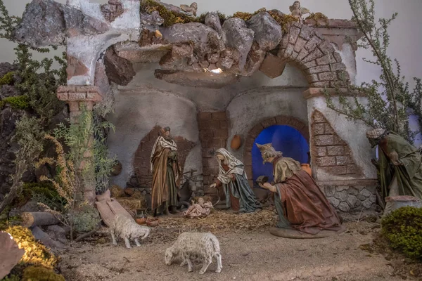 Virgen María Hombres Sabios Nacimiento Del Niño Jesús Entregando Regalos — Foto de Stock