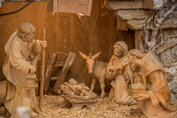 Virgen María Hombres Sabios Nacimiento Del Niño Jesús Entregando Regalos — Foto de Stock