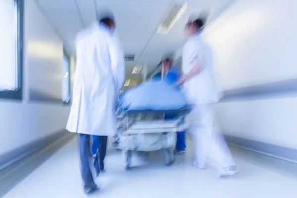 Motion Blurred Photograph Patient Stretcher Gurney Being Pushed Speed Hospital — Stock Photo, Image