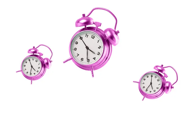 Colección Relojes Alarma Colores Brillantes Sobre Fondo Blanco Año Nuevo —  Fotos de Stock
