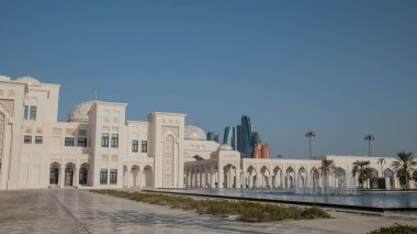 Panoramic view of Abu Dhabi with skyscrapers and the Qasr Al Watan, Presidential Palace. A new, monumental sight in Abu Dhabi, now open to the public, showing the wonders of the arabic interior and exterior architecture. Taken in Abu Dhabi/UAE, Novem