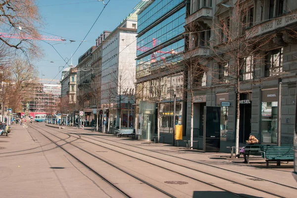 Lege Straten Gesloten Winkels Vermiste Toeristen Genomen Zürich Zwitserland April — Stockfoto